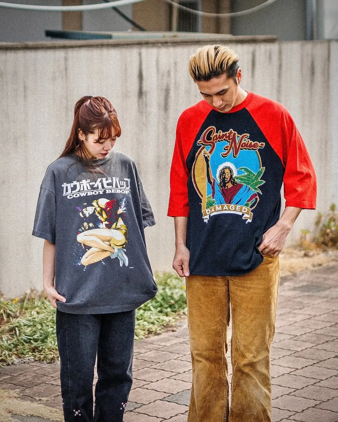 SAINT Mxxxxxx × LASTMAN LM_SS TEE/SNT NOISE/BLK Jesus horn sleeve color block TEE Black and red S-XL LAST MAN co-branded model Customized accessories Completely matched Horn sleeve color block Unlocked design Natural rewinding after washing Unique and handsome Top printing technology Undifferentiated restoration Cylindrical side seam fabric technology Top purchasing level